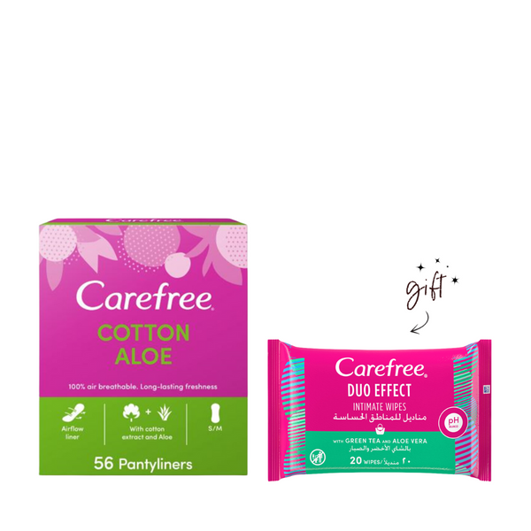 Carefree Aloe 56 Bundle + Free Intimate Wipes