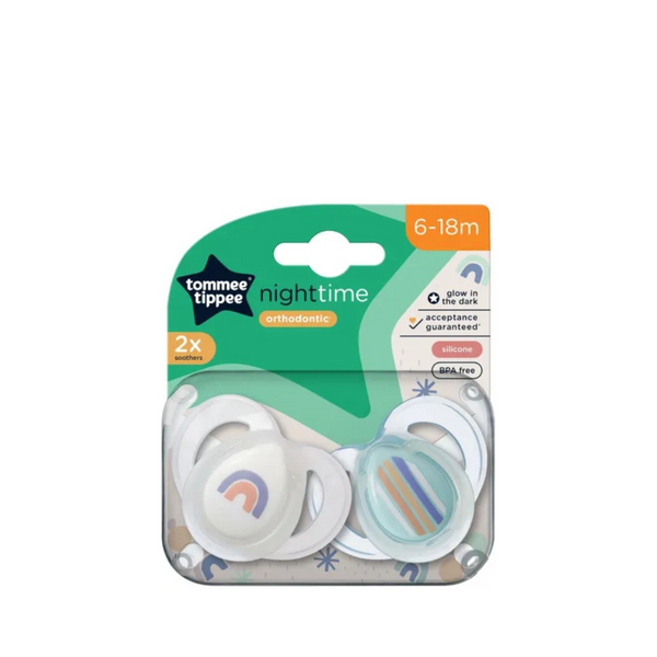 Tommee Tippee 2 Style Soothers 6 To 18 Months Glow In The Dark