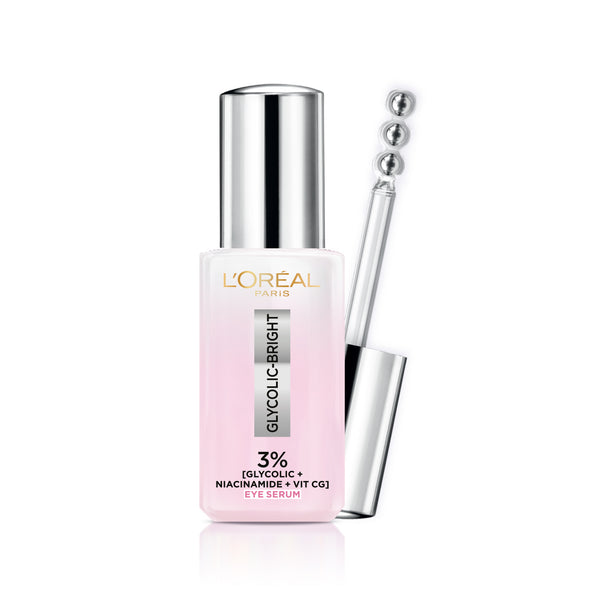 L'Oréal Paris Glycolic [3% Glycolic Acid + Vitamin CG + Niacinamide] Eye Serum for Dark circles, Brighten Eyes 20ml