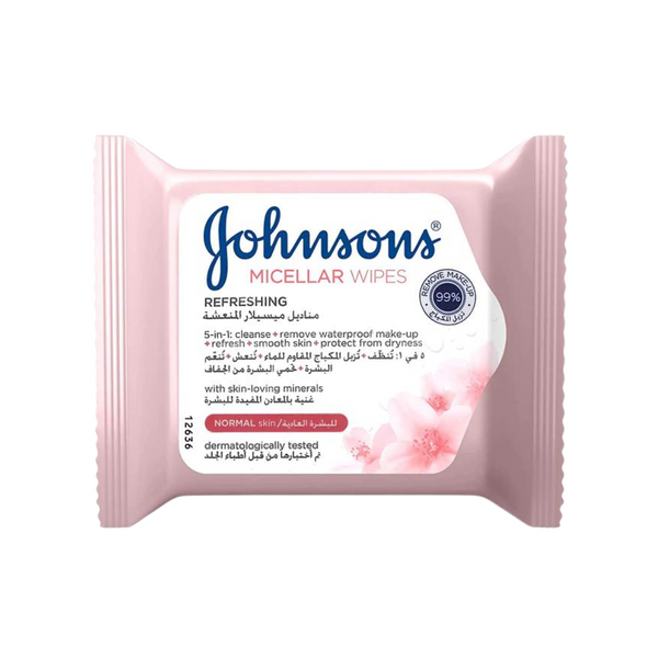 Johnson's Facial Wipes Micellar Refreshing Normal Pink 25 Pieces