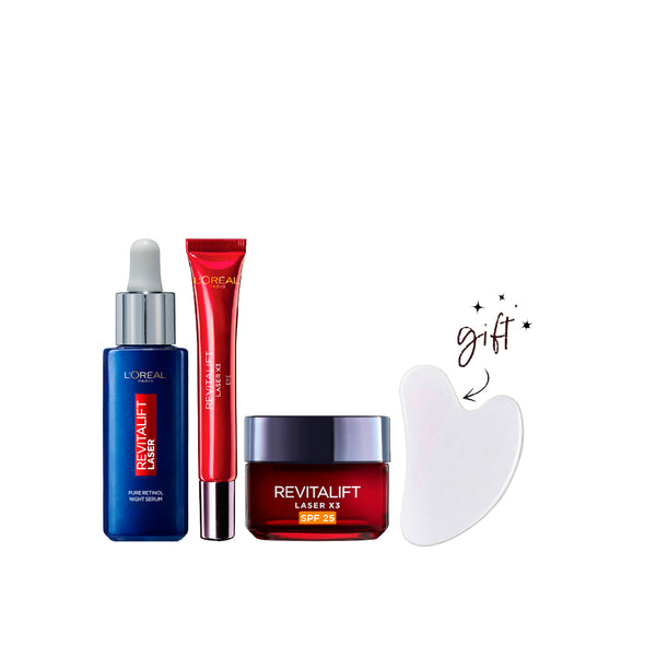 L'Oréal Paris Revitalift Retinol & Laser Creams Bundle + Free Guasha At 20% Off