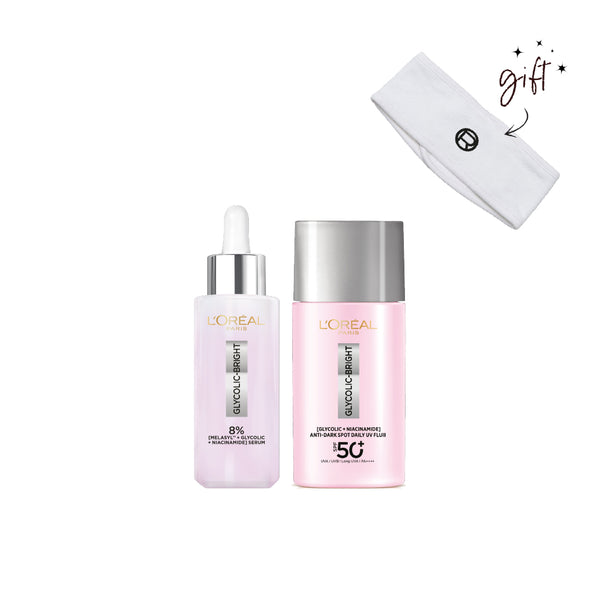 L’Oréal Paris Glycolic Bright Sunscreen & Serum Bundle + Free Headband