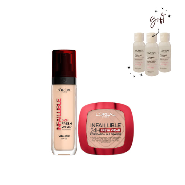 L'Oreal Paris Freshwear Foundation And Powder + Free Mini Micellar Bundle At 20% Off