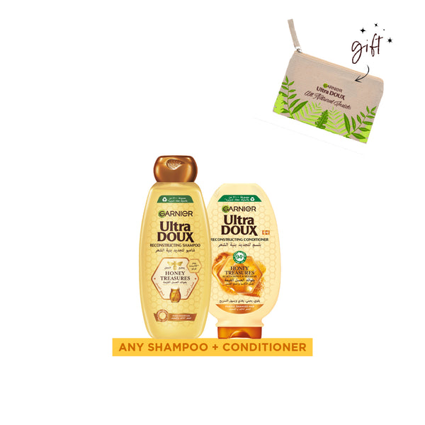 Garnier Ultra Doux Honey or Black Bundle + Free Pouch