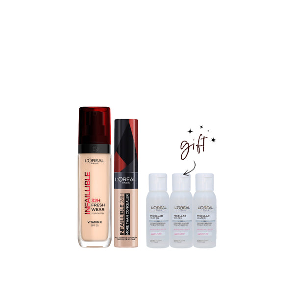 L'Oreal Paris Freshwear Foundation And Concealer Bundle + Free Micellar At 20% Off