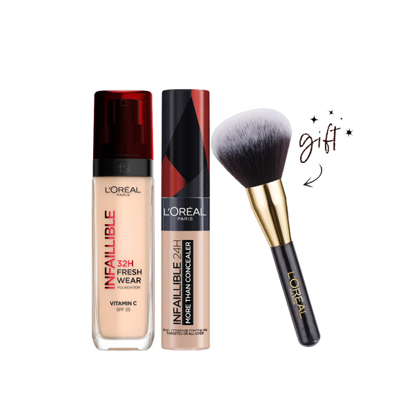 L'Oreal Paris Freshwear Foundation And Concealer + Free Blush Brush Bundle At 25% Off