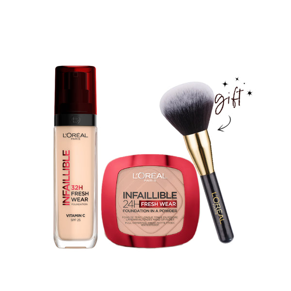 L'Oreal Paris Freshwear Foundation And Powder + Free Blush Brush Bundle At 25% Off