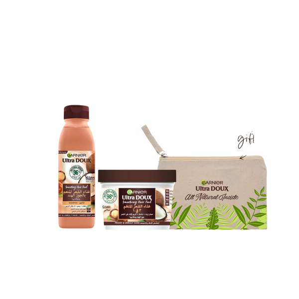 Garnier Frizzy Hair Food Coconut & Macadamia Bundle + Pouch Gift