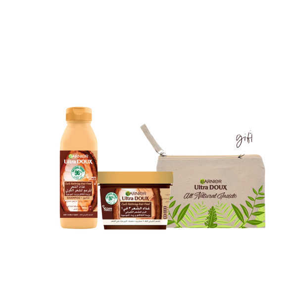 Garnier Hair Food All In One Cocoa Butter Bundle + Pouch Gift