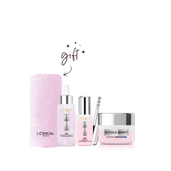 L’Oréal Paris Glycolic Bright Serums & Cream Bundle + Free Towel At 15% Off