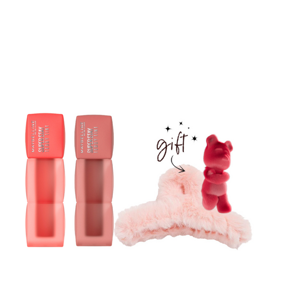 Maybelline Super Stay Teddy Tint Lip Tint Duo Bundle + Free Clip