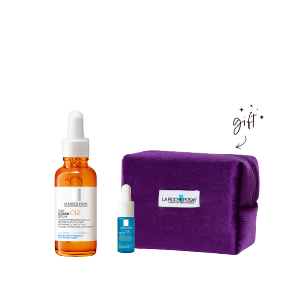 La Roche Posay 12% Pure Vitamin C Serum + Free B5 Serum & Pouch Bundle