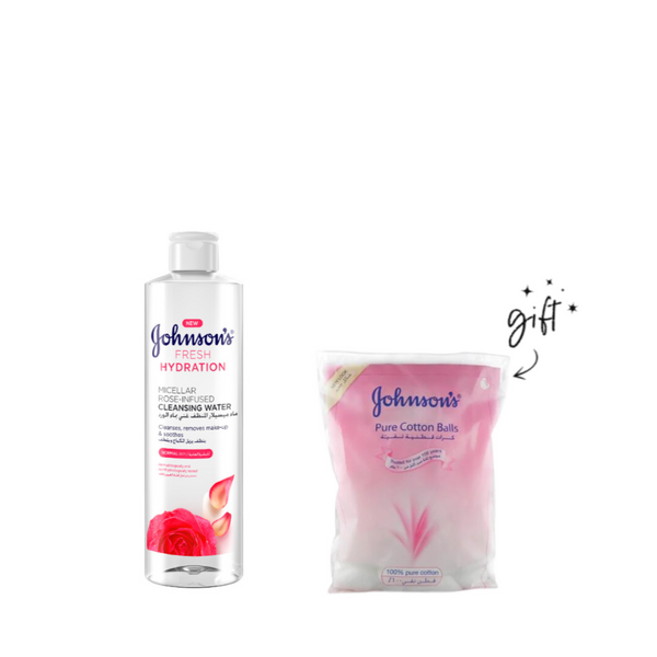 Johnson's Micellar Rose Infused Cleansing Water + Free Cotton Balls Bundle