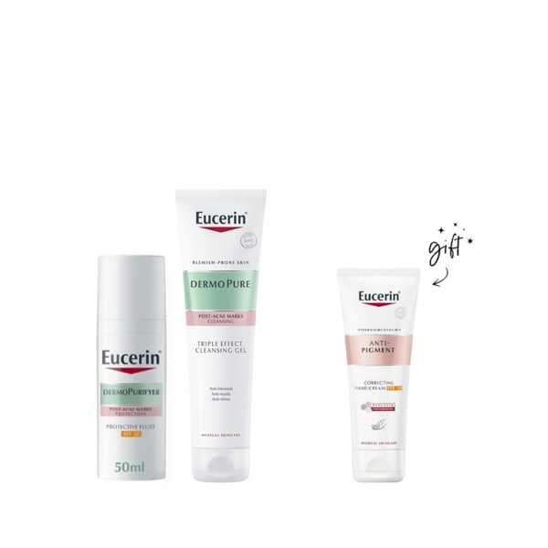 Eucerin DermoPurifyer Cleanser And Sunscreen Bundle + Free Hand Cream