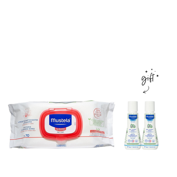 Mustela Sensitive Skin Cleansing Wipes + Free Minis Bundle