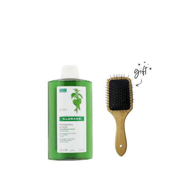 Klorane Oil-Control Shampoo with Nettle + Free Brush Bundle