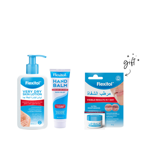 Flexitol Dry Skin Lotion And Hand Cream Bundle + Free Lip Balm Jar