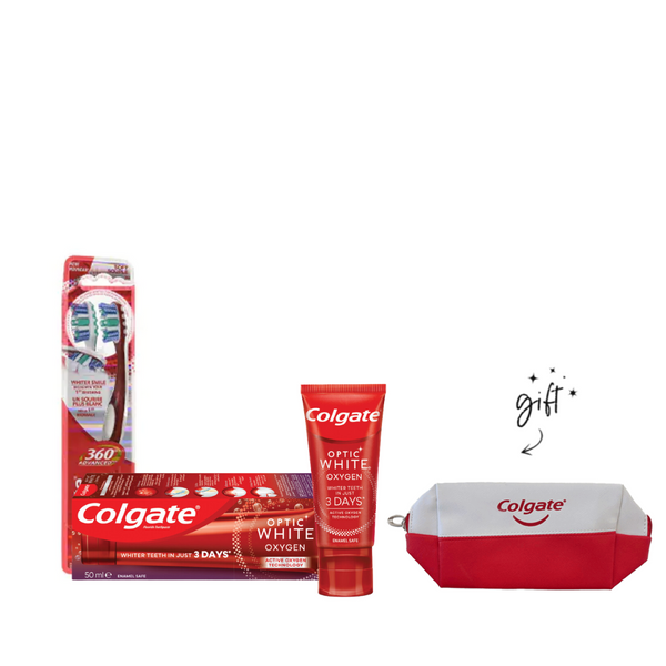 Colgate Optic White Toothpaste And Brush Bundle + Free Pouch