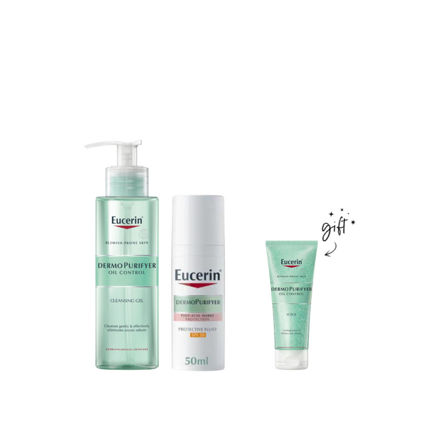 Eucerin DermoPurifyer Skin Protection Bundle + Free Scrub