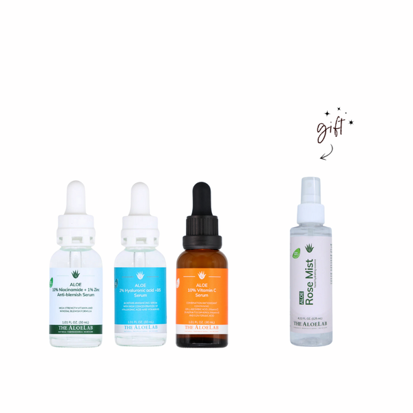The AloeLab Trio 10% Niacinimide + 2% HA + Vitamin C + Free Rose Mist Bundle
