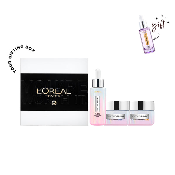 L’Oreal Paris Glycolic Glowing Bundle At 20% Off + Free Mini Serum