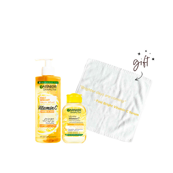 Garnier Fast Bright Face Wash Bundle + Free Towel