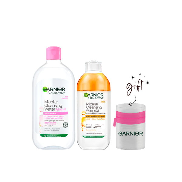 Garnier Micellar Water And Oil Bundle 15% Off + Free Cotton Pouch