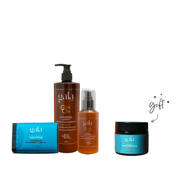 Gala Lab Bath Essentials + Black Soap Gift Set