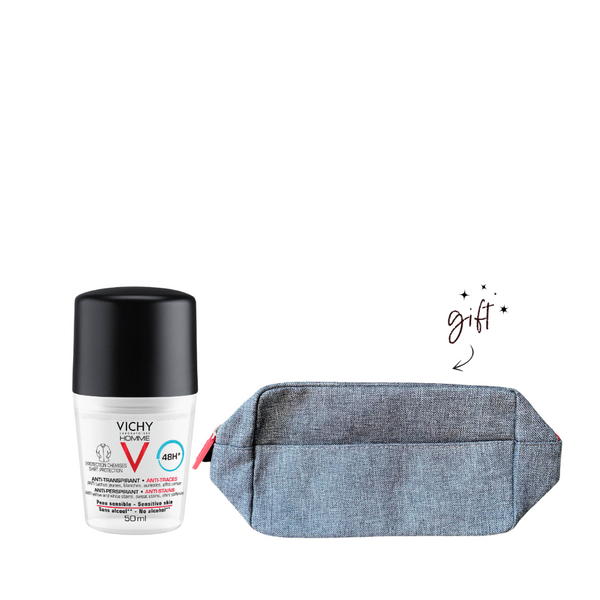 Vichy Homme 48 Hour Anti-Perspirant/Stain Deodorant for Men 50ml + Free Pouch