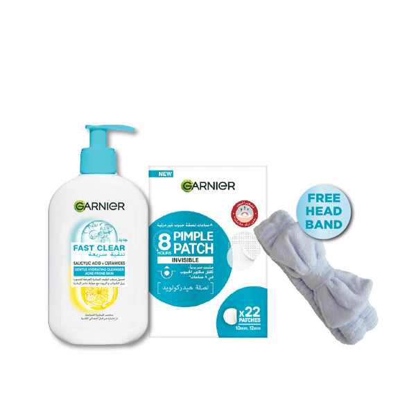 Garnier Fast Clear Pimple Patch & Cleanser Bundle + Free Head Band