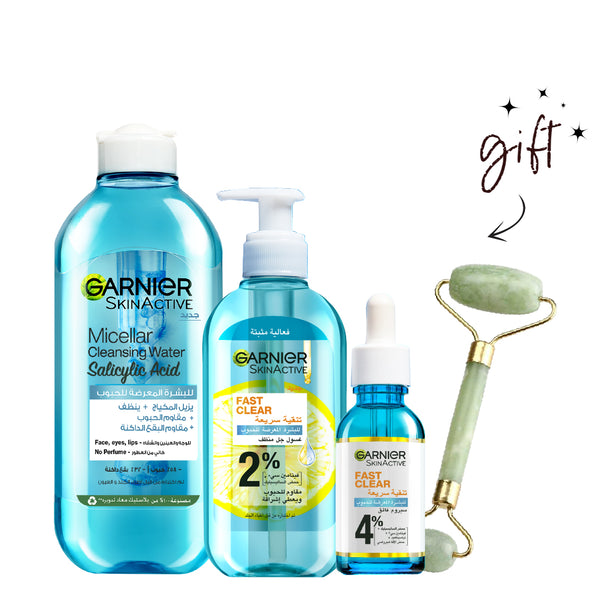 Garnier Fast Clear Anti-Acne Bundle + Jade Roller Gift At 20% Off