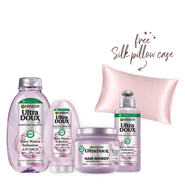 Garnier Ultra Doux Rice Water Full Range Bundle + Free Silk Pillow Case