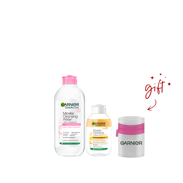 Garnier Micellar Pink Facial And Oil Infused Cleansers Bundle + Free Cotton Pouch