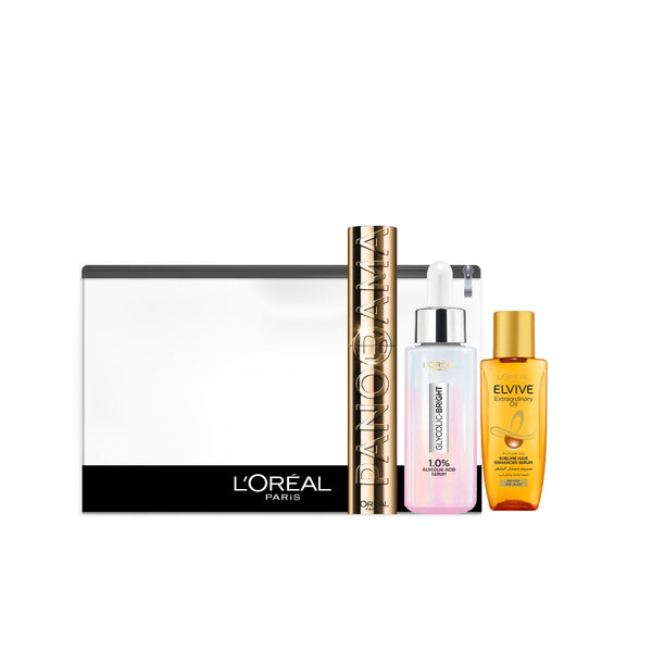 L'Oreal Paris Serum, Mascara And Hair Oil Bundle + Free Pouch At 20% Off