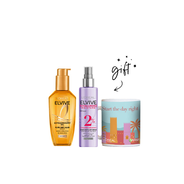 L’Oréal Paris Elvive Hyaluron Serum & Hair Oil Bundle + Free Mug At 20% Off