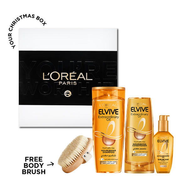 L'Oréal Paris Elvive Shiny Hair Bundle At 20% Off + Free Dry Brush & Gifting Box