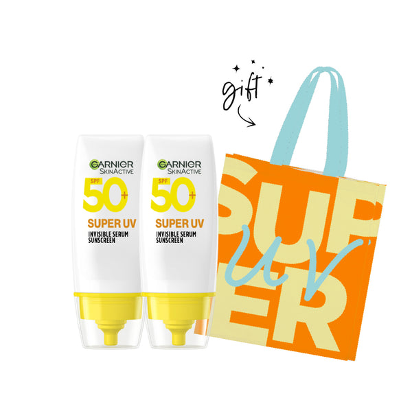 Garnier Super UV & Invisible Serum Sunscreen Duo Bundle + Free Tote