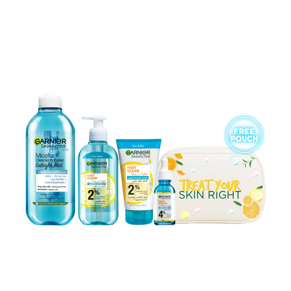 Garnier Fast Clear Full Routine Bundle + Free Pouch At 30% Off