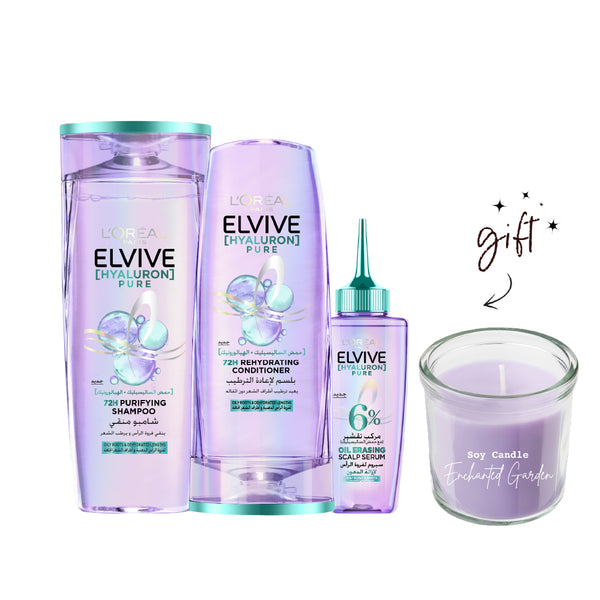 L'Oreal Paris Elvive Hyaluron Pure Full Range Bundle + Free Scented Candle