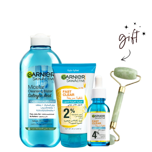 Garnier Fast Clear Booster AntI-Acne Bundle + Free Jade Roller At 20% Off