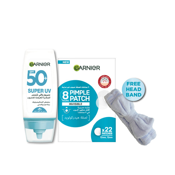 Garnier Skin Active SuperUV & Pimple Patches Bundle + Free HeadBand