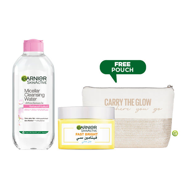 Garnier Micellar Water &  Vitamin C Water Gel Bundle + Free Pouch