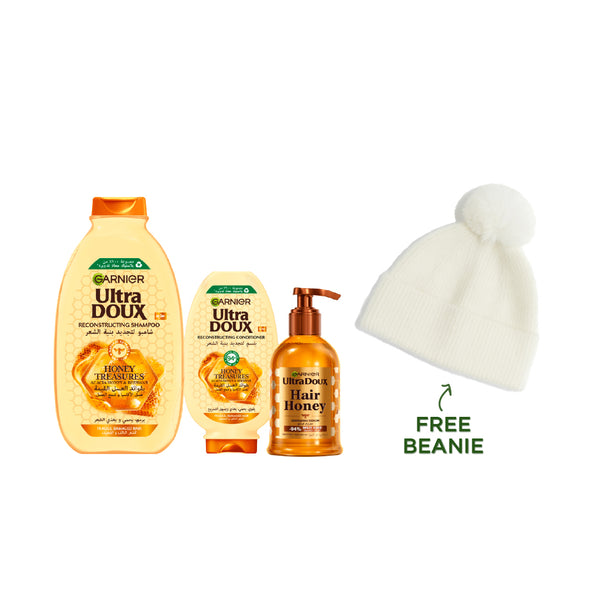 Garnier Ultra Doux Honey Treasures Trio Bundle + Free Beanie At 15% Off
