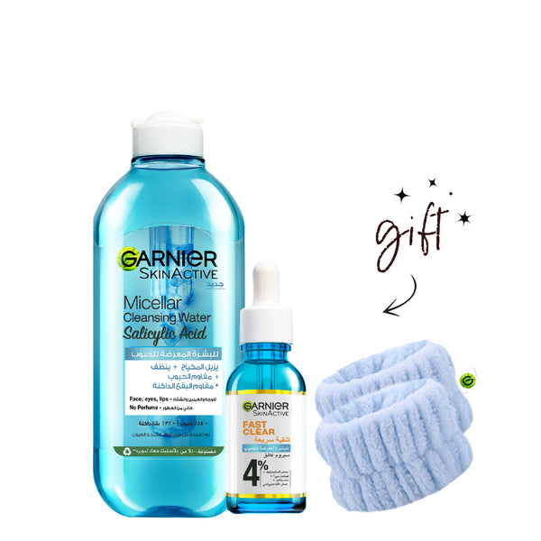 Garnier Fast Clear Anti-Acne Serum & Micellar Water Bundle + Free Wrist Bands At 15% Off