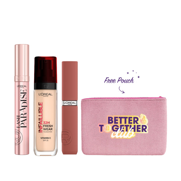 L'Oréal Paris Lash Paradise x Infallible Lips & Face Bundle + Free Pouch At 20% Off