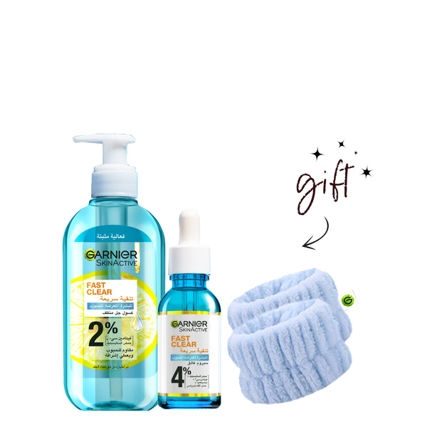 Garnier Fast Clear Anti-Acne Serum & Gel Wash Bundle + Free Wrist Bands At 20% Off