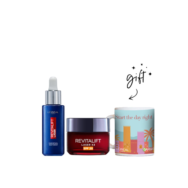 L'Oréal Paris Revitalift Retinol Serum And Cream Bundle + Free Mug At 25% Off