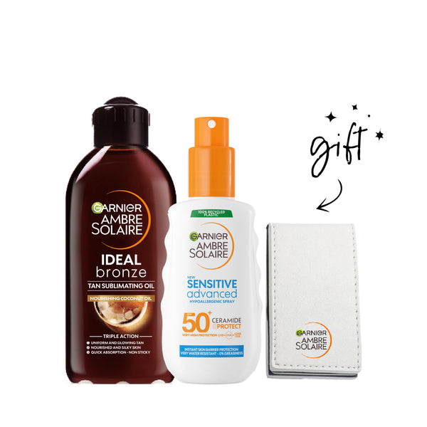 Garnier Ambre Solaire Tan & Protect Bundle + Free Mirror At 15% Off