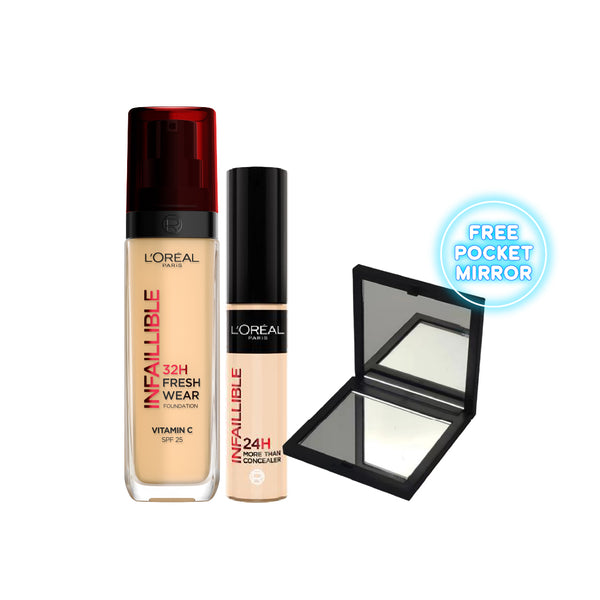 L'Oreal Paris Freshwear Foundation And Concealer Bundle + Free Mirror At 25% Off