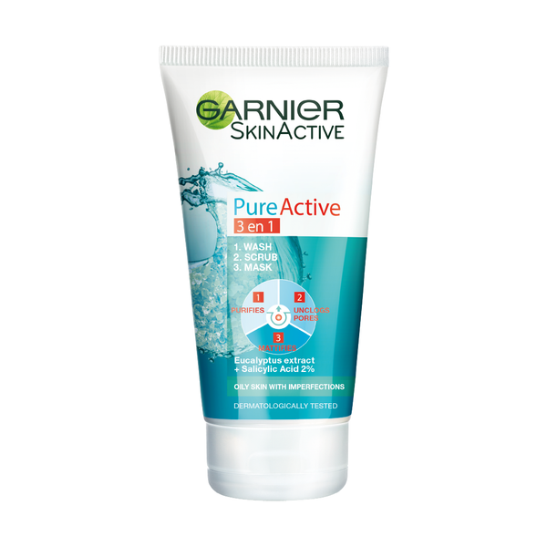 Garnier Pure Active 3 in 1 - Wash, Scrub, & Mask